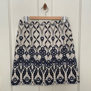 JCrew blue and cream floral trellis a-line skirt sz 4